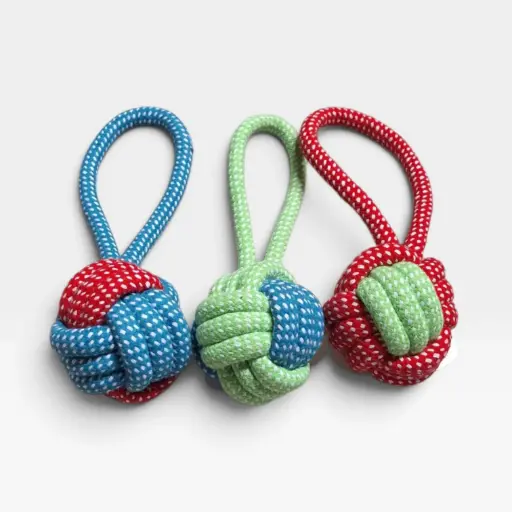 [SJWJ726] PELOTA DE SOGA C/PUNTITOS Y MANIJA